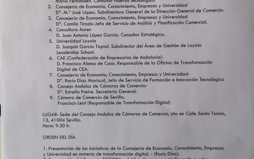 Aprocom participa en la Mesa de Trabajo Técnico Sector del Comercio de la Consejería de Economía Conocimiento Empresas y Universidad de la Junta de Andalucía