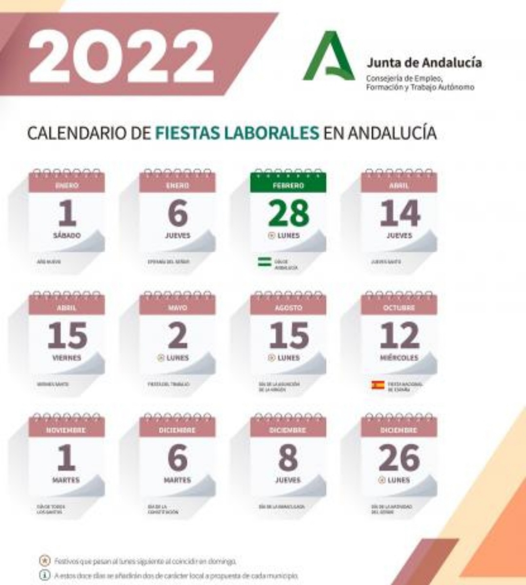 Calendario De Fiestas Laborales En Andalucía 2022 Aprocom