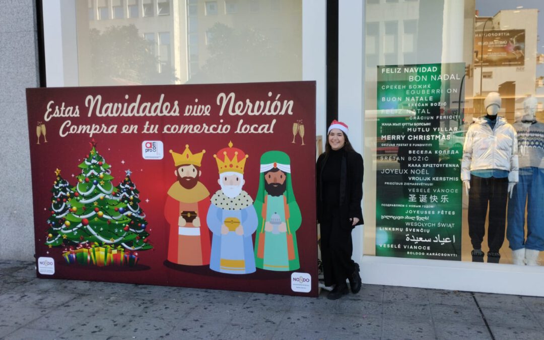 Aprocom dinamiza con un photocall las visitas a los comercios de la zona de Nervión afectados por las obras del Metrocentro