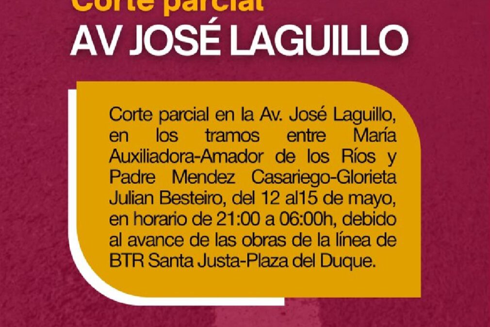 Corte parcial Avenida José Laguillo desde el 12 al 15 mayo.