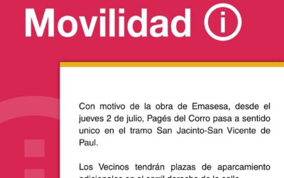Cambio del plan de movilidad en calle Pagés del Corro desde 2 julio