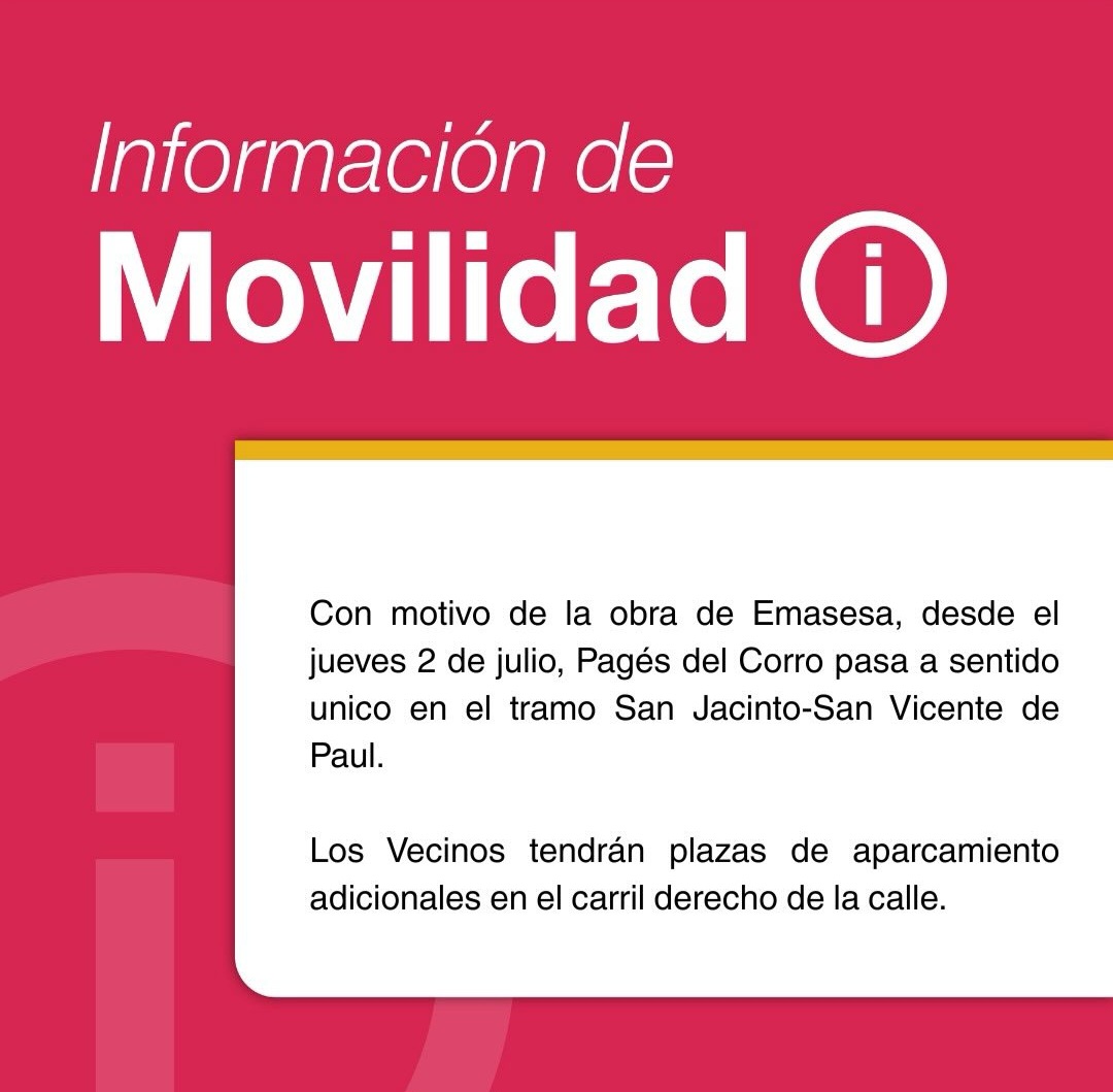 Cambio del plan de movilidad en calle Pagés del Corro desde 2 julio