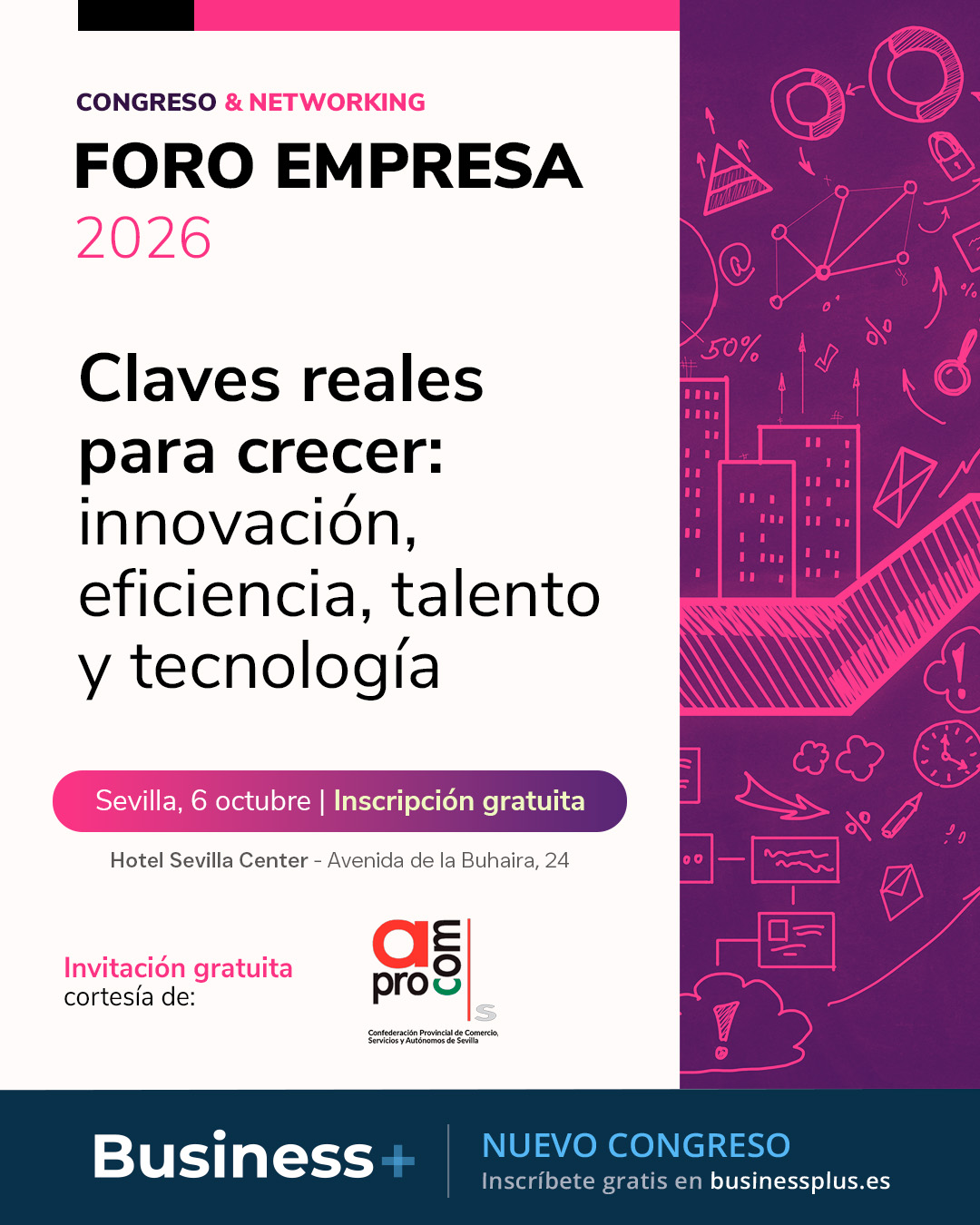 Aprocom colabora con Business + en la organización del Foro Empresa 2026: Claves reales para crecer: innovación, eficiencia, talento y tecnología